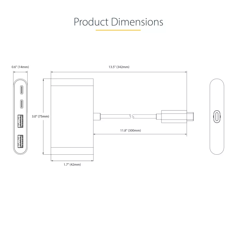 Hub USB-C de 4 portas StarTech.com com Power Delivery Pass-Through de 100W – 2x USB-A + 2x USB-C – USB 3.0 5Gbps – cabo de 1ft (30cm) – Hub USB Type-C para USB-A/C portátil