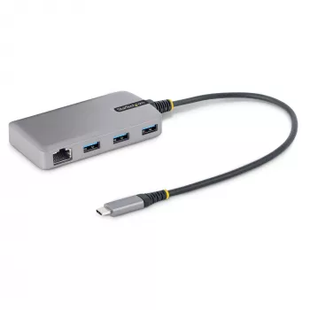 Hub USB-C de 3 portas StarTech.com com Ethernet - 3x portas USB-A, Gigabit Ethernet RJ45, USB 3.0 5Gbit/s, alimentado pelo bus, cabo de 30 cm - Adaptador hub USB Type-C para portátil com Gigabit Ethernet
