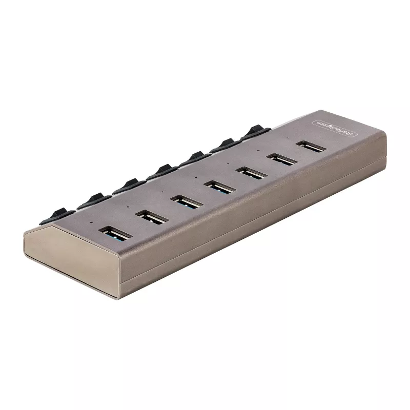 Hub USB-C de 7 portas autoalimentado StarTech.com com interruptores individuais on/off, hub de expansão USB 3.0 5Gbps com fonte de alimentação, hub USB-C para USB-A para secretária/portátil, hub USB Type-C com BC 1.2