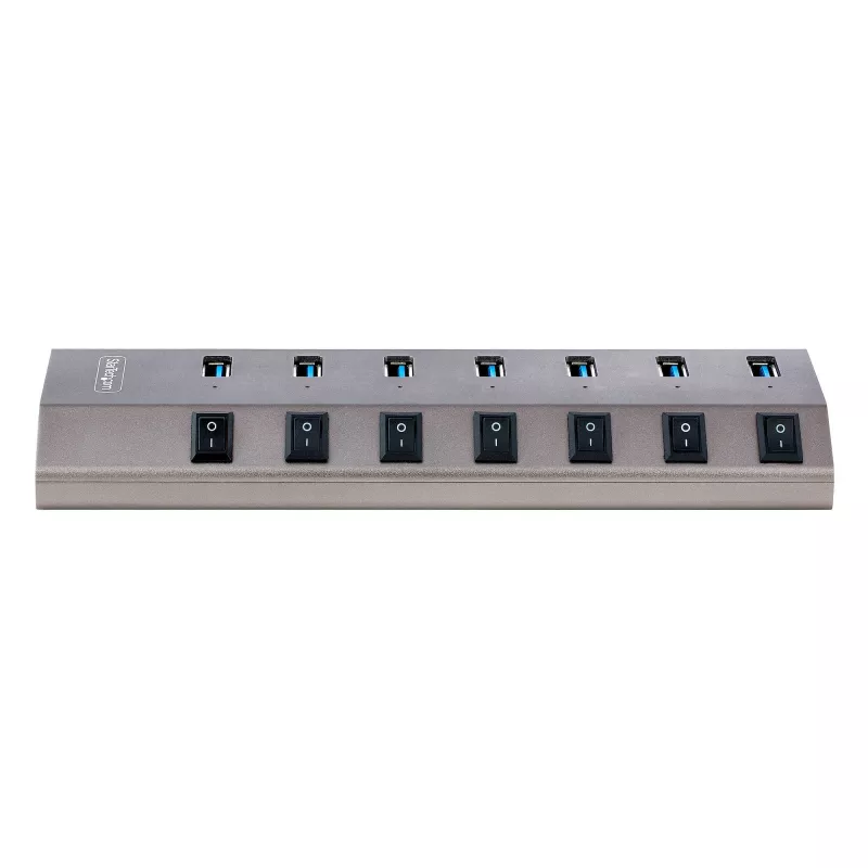 Hub USB-C de 7 portas autoalimentado StarTech.com com interruptores individuais on/off, hub de expansão USB 3.0 5Gbps com fonte de alimentação, hub USB-C para USB-A para secretária/portátil, hub USB Type-C com BC 1.2