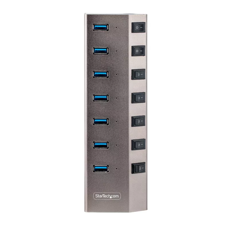 Hub USB-C de 7 portas autoalimentado StarTech.com com interruptores individuais on/off, hub de expansão USB 3.0 5Gbps com fonte de alimentação, hub USB-C para USB-A para secretária/portátil, hub USB Type-C com BC 1.2