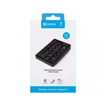 Teclado numérico sem fios Sandberg Wireless Numeric Keypad 2, RF Wireless, 18, portátil/PC, preto