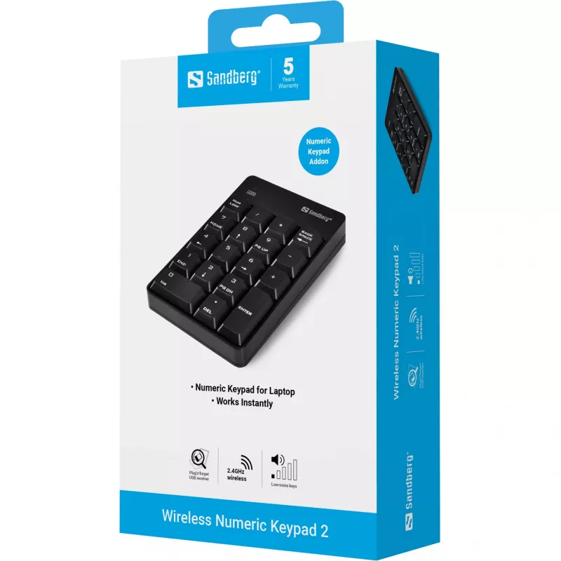 Teclado numérico sem fios Sandberg Wireless Numeric Keypad 2, RF Wireless, 18, portátil/PC, preto