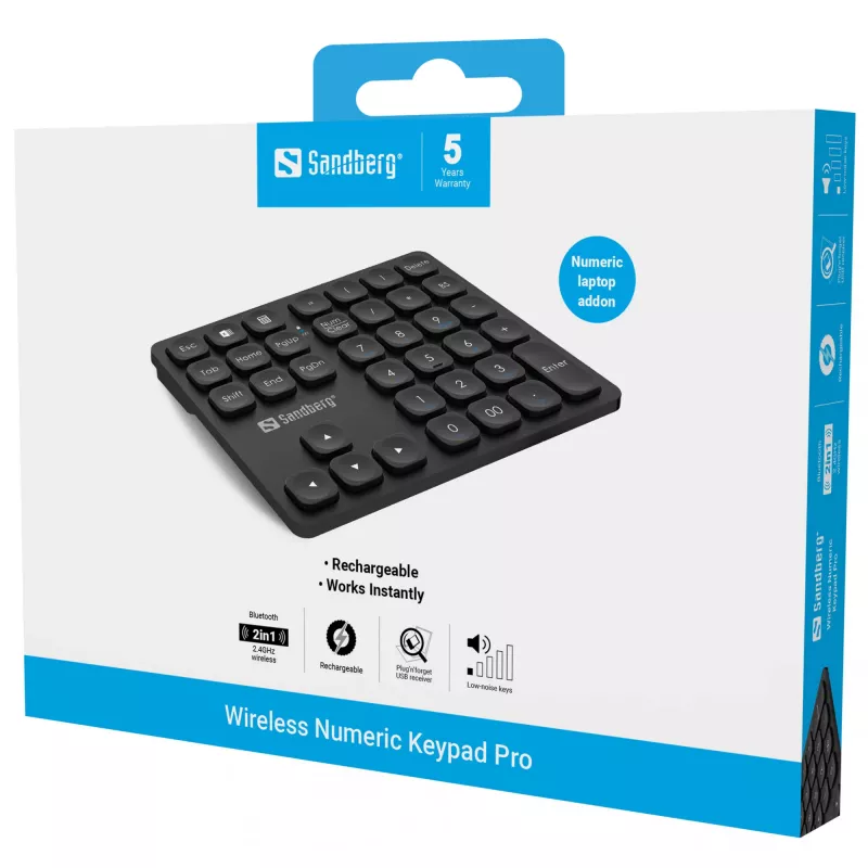 Teclado numérico Sandberg Wireless Numeric Keypad Pro membrana 36 teclas