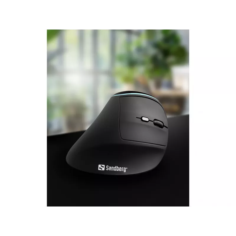 Rato vertical sem fios Sandberg Wireless Vertical Mouse Pro, destro, design vertical, ótico, RF Wireless, 1600 DPI, preto