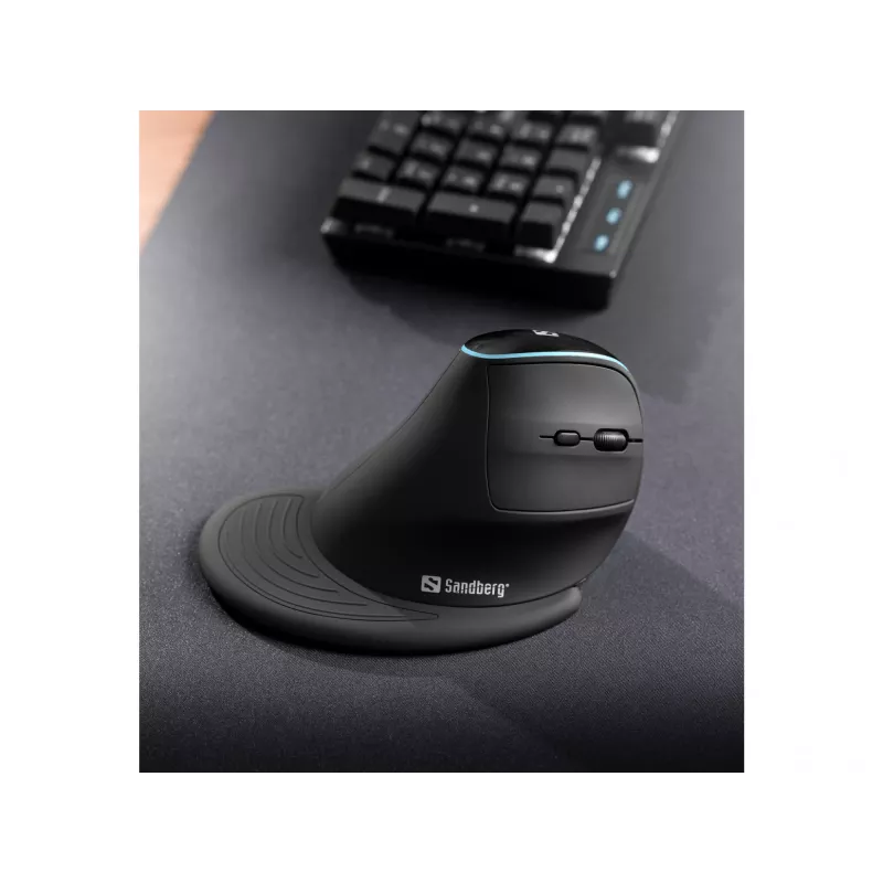 Rato vertical sem fios Sandberg Wireless Vertical Mouse Pro, destro, design vertical, ótico, RF Wireless, 1600 DPI, preto