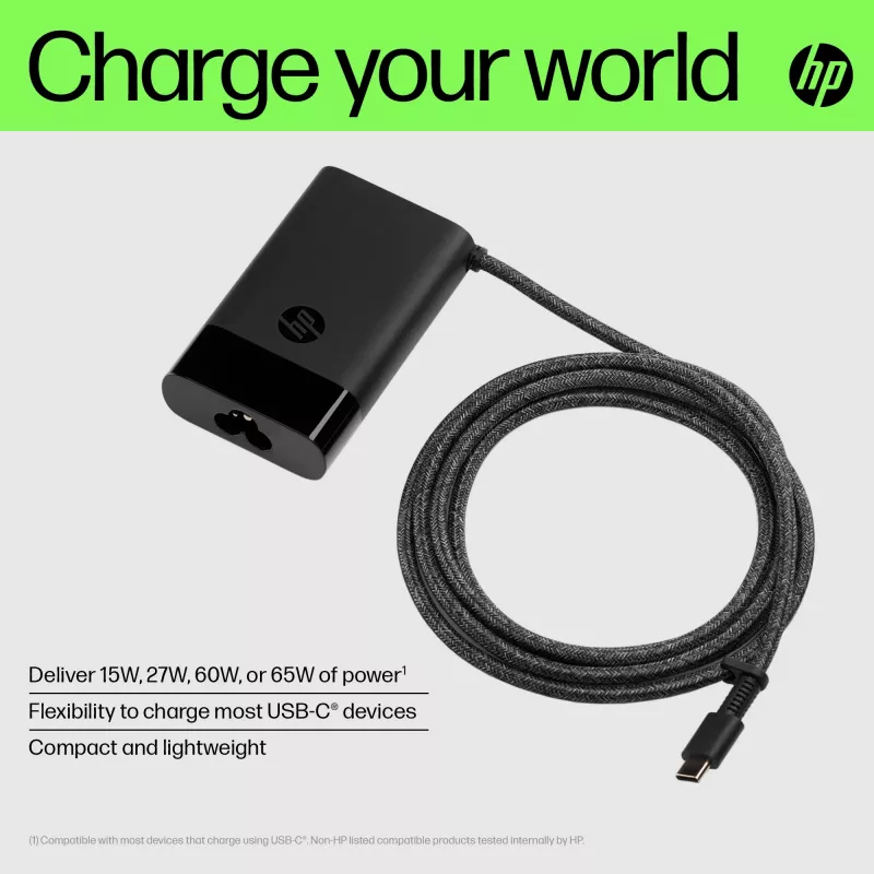 Carregador para portátil HP USB-C 65W, Portátil, Interior, 90 V, 47 - 63 Hz, 65 W, 5 - 20 V