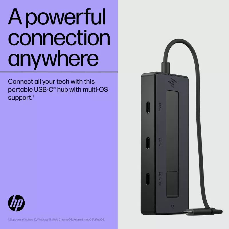 Hub Multiporta HP 4K USB-C, USB Type-C, USB 3.2 Gen 2 (3.1 Gen 2) Type-C, 10000 Mbit/s, Preto, 4K Ultra HD, China