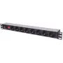 Unidade de distribuição de energia (PDU) Intellinet 19 polegadas 1U para rack com 8 tomadas EU-CEE-7/3, interruptor ligar/desligar e proteção contra sobrecarga, cabo de alimentação de 3 m integrado com ficha EU-CEE-7/4