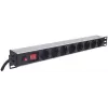 Unidade de distribuição de energia (PDU) Intellinet 19 polegadas 1U para rack com 8 tomadas EU-CEE-7/3, interruptor ligar/desligar e proteção contra sobrecarga, cabo de alimentação de 3 m integrado com ficha EU-CEE-7/4