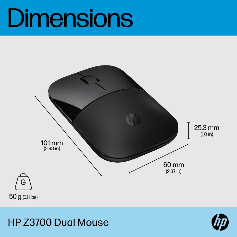 Rato HP Z3700 Dual Preto, ambidestro, RF Wireless, 1600 DPI, Preto