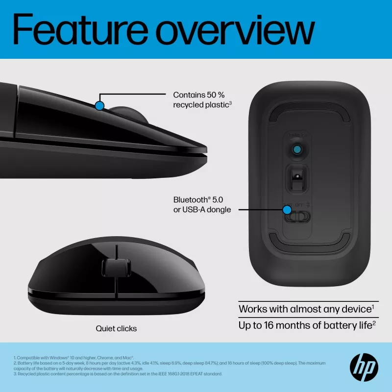 Rato HP Z3700 Dual Preto, ambidestro, RF Wireless, 1600 DPI, Preto