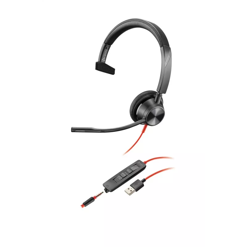 Headset HP Poly Poly Blackwire 3315 USB-A, Com fios, 20 - 20000 Hz, Escritório/Callcenter, 102 g, Headset, Preto, Vermelho
