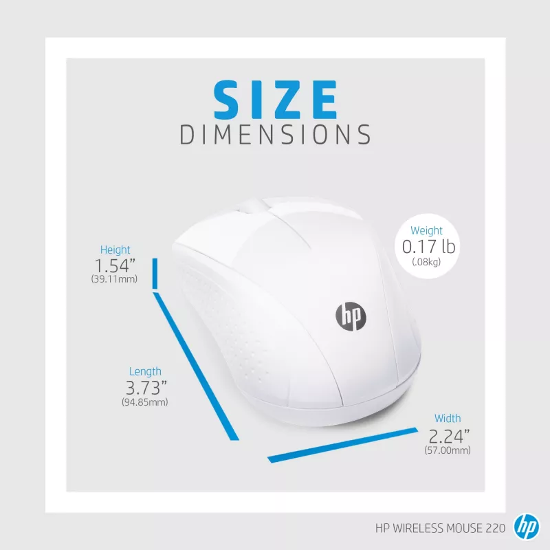 Rato sem fios HP 220 (branco neve), Ótico, RF Wireless, Branco