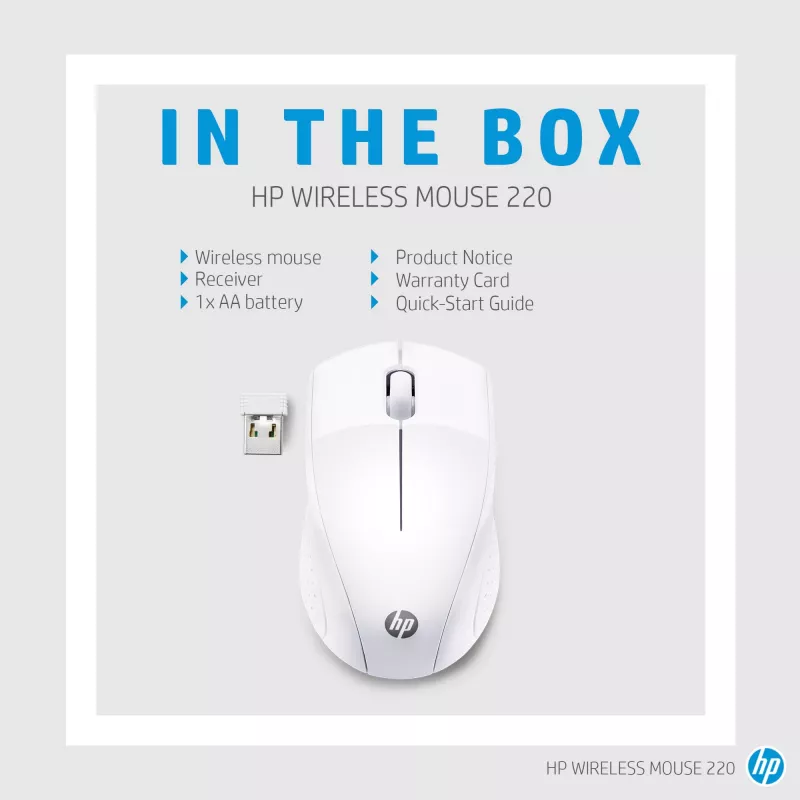 Rato sem fios HP 220 (branco neve), Ótico, RF Wireless, Branco