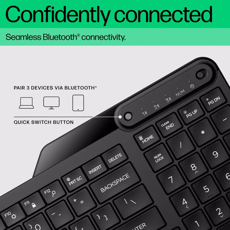 Teclado HP 460 Multi-Device Bluetooth, Tamanho completo (100%), sem fios, Bluetooth, mecânico, Preto