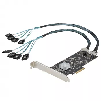 Placa SATA PCIe StarTech.com de 8 portas – Placa de expansão PCI Express 6 Gbit/s SATA com 4 controladores host – Placa controladora SATA PCIe – PCI-e x4 Gen 2 para SATA III – SATA HDD/SSD