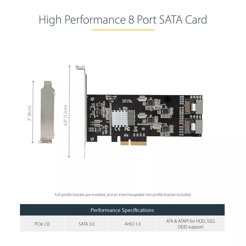 Placa SATA PCIe StarTech.com de 8 portas – Placa de expansão PCI Express 6 Gbit/s SATA com 4 controladores host – Placa controladora SATA PCIe – PCI-e x4 Gen 2 para SATA III – SATA HDD/SSD