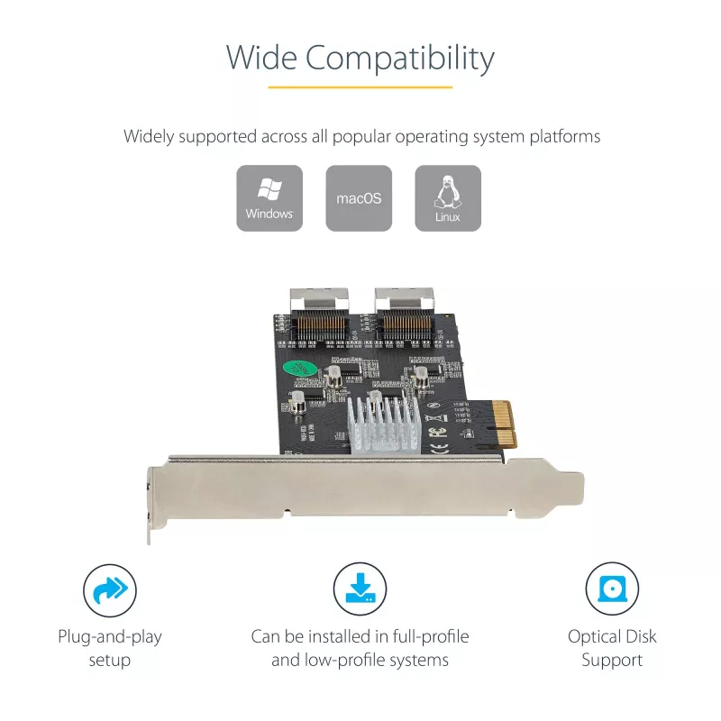 Placa SATA PCIe StarTech.com de 8 portas – Placa de expansão PCI Express 6 Gbit/s SATA com 4 controladores host – Placa controladora SATA PCIe – PCI-e x4 Gen 2 para SATA III – SATA HDD/SSD