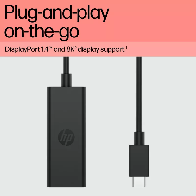 HP 8Y8Y1AA adaptador de USB-C para DisplayPort G2, 8K (7680 x 4320), preto