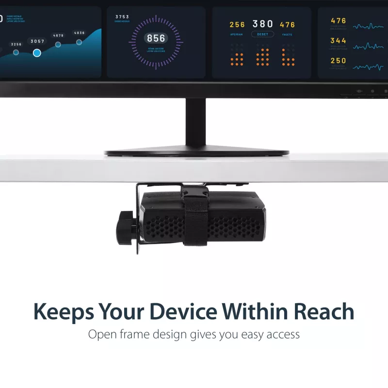 StarTech.com ACCSMNT suporte para thin client – suporte de montagem VESA, para Intel NUC / Mac Mini, computador de secretária pequeno, 5 kg, preto, plástico/aço