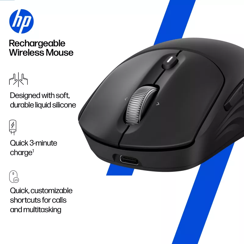 Rato sem fios recarregável HP 700, ambidestro, RF Wireless + Bluetooth, 6000 DPI, preto