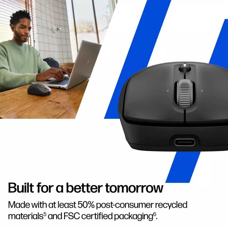 Rato sem fios recarregável HP 700, ambidestro, RF Wireless + Bluetooth, 6000 DPI, preto