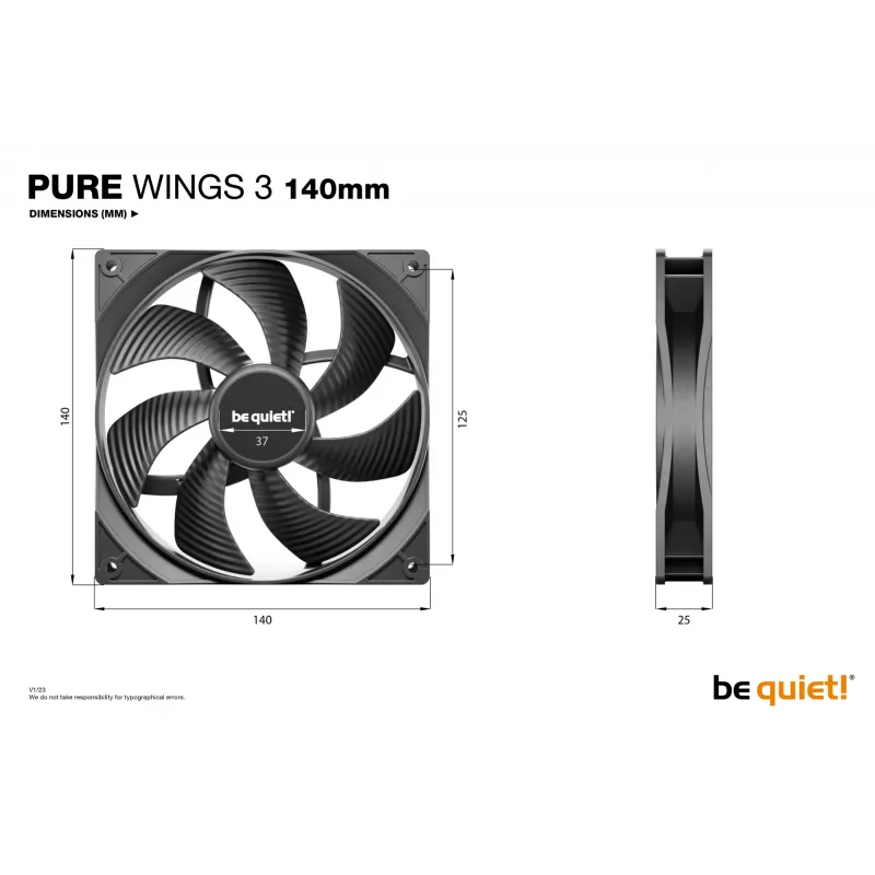 Ventoinha para caixa de computador be quiet! Pure Wings 3 140mm 14 cm preto 1 unidade
