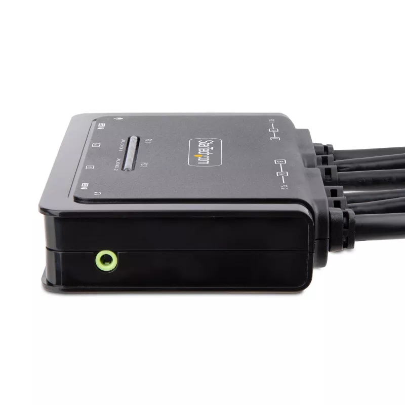 Switch KVM de 2 portas com cabo DisplayPort para monitor duplo StarTech.com, 4K 60Hz, switch KVM compacto com cabos USB-A/DisplayPort/áudio de 1,5 m integrados, alimentado por bus – comutação por botão de controlo remoto/hotkeys