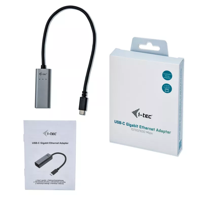 Adaptador Ethernet Gigabit USB-C i-tec Metal, com fio, USB Type-C, Ethernet, 1000 Mbit/s, cinzento