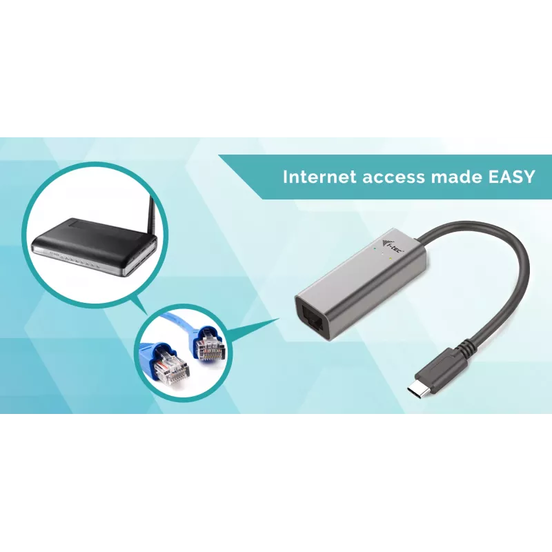 Adaptador Ethernet Gigabit USB-C i-tec Metal, com fio, USB Type-C, Ethernet, 1000 Mbit/s, cinzento