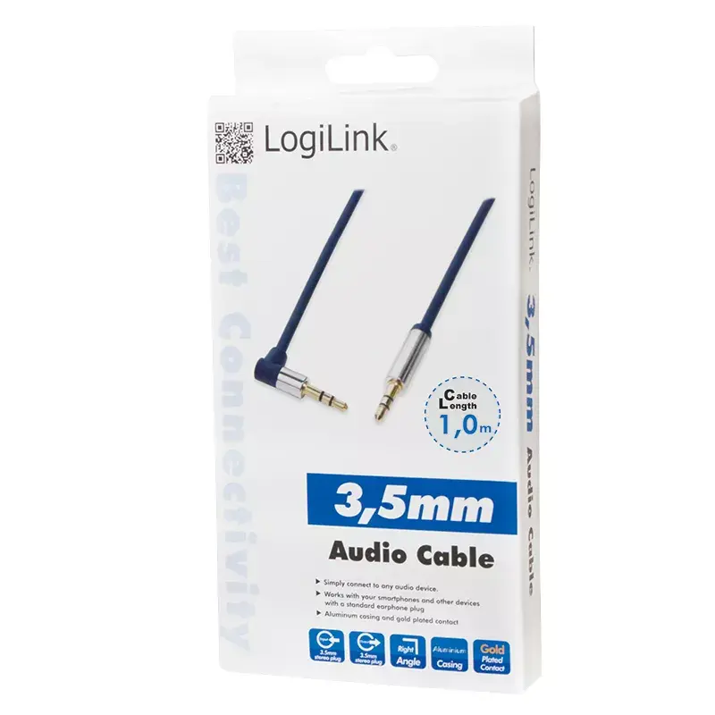 Cabo de áudio LogiLink 3,5 mm – 3,5 mm, 1 m, azul
