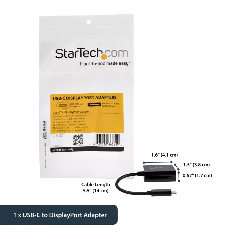 Adaptador StarTech.com USB-C para DisplayPort - 4K 60Hz/8K 30Hz - adaptador dongle USB Type-C para DP 1.4 HBR2 - conversor de vídeo compacto USB-C (DP Alt Mode) para monitor - compatível com Thunderbolt 3