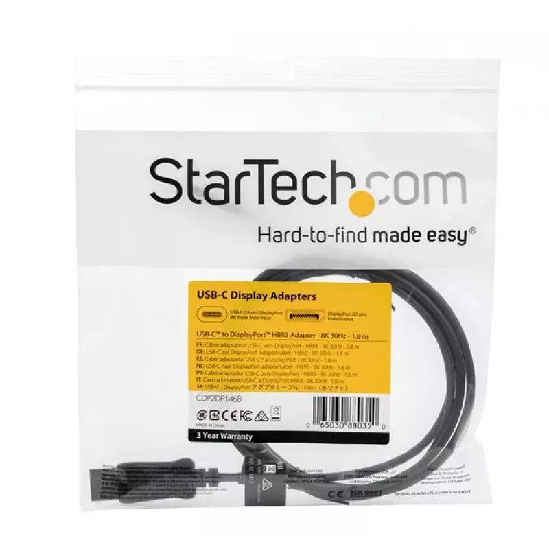 Cabo StarTech.com 6ft/1.8m USB-C para DisplayPort 1.4 – adaptador conversor de vídeo 4K/5K/8K USB Type-C para DP 1.4 Alt Mode – HBR3/HDR/DSC – cabo para monitor DP 8K-60Hz para USB-C/Thunderbolt 3