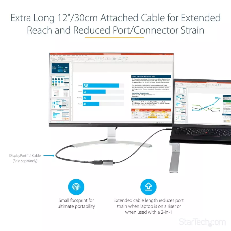 Adaptador StarTech.com USB-C para DisplayPort – adaptador dongle USB-C para DisplayPort 1.4 8K/4K 60Hz – conversor de vídeo USB Type-C para monitor DP – compatível com Thunderbolt 3 – com cabo acoplado de 30 cm