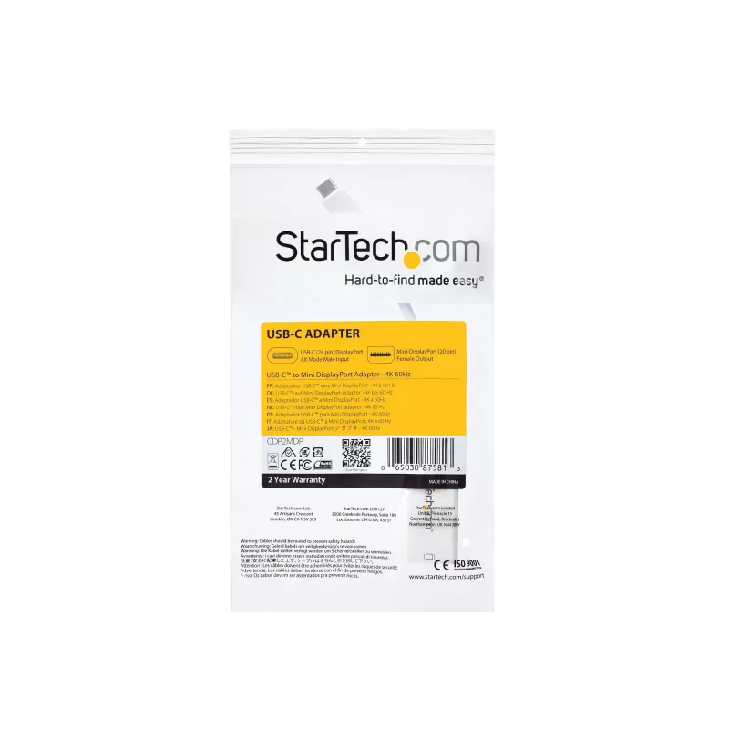Adaptador StarTech.com USB-C para Mini DisplayPort – 4K 60 Hz – branco – adaptador USB 3.1 Type-C para Mini DP – versão atualizada é CDP2MDPEC