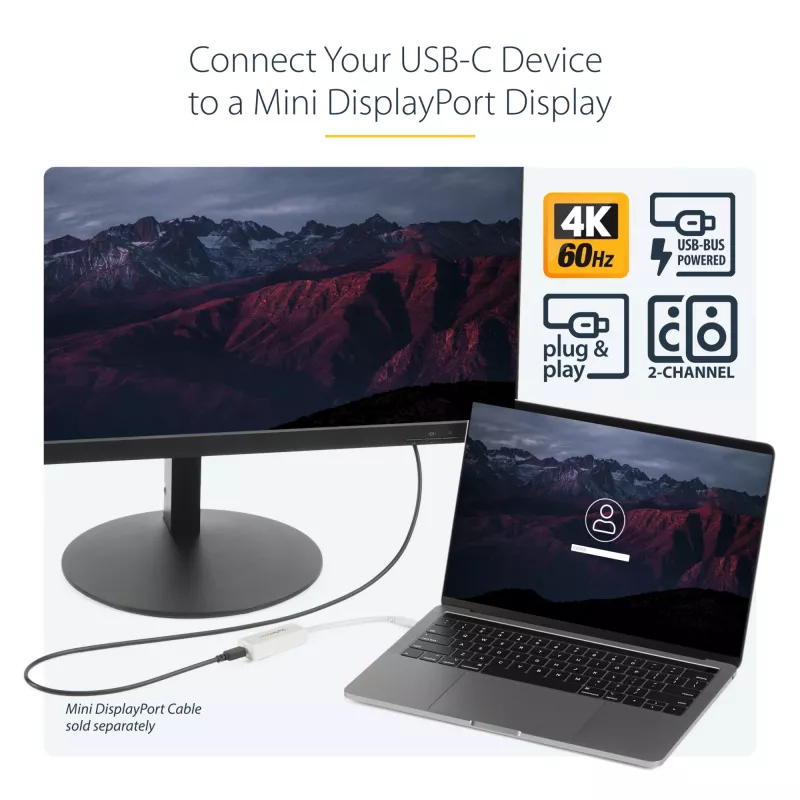 Adaptador StarTech.com USB-C para Mini DisplayPort – 4K 60 Hz – branco – adaptador USB 3.1 Type-C para Mini DP – versão atualizada é CDP2MDPEC