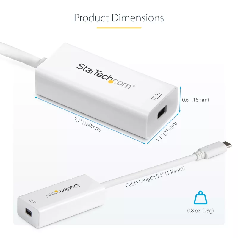 Adaptador StarTech.com USB-C para Mini DisplayPort – 4K 60 Hz – branco – adaptador USB 3.1 Type-C para Mini DP – versão atualizada é CDP2MDPEC