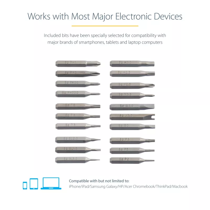 StarTech.com Conjunto de chaves de precisão elétricas de 20 bits - Kit portátil/mini com bateria para reparações de eletrónica, portáteis, computadores, tablets e telefones - Magnético - Sem fios