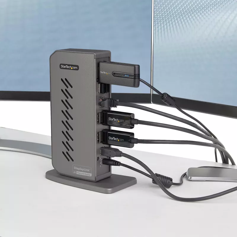 StarTech.com Dock USB-C USB-A - Estação de acoplamento universal híbrida USB 3.0 para portátil USB-C ou USB-A - Dois monitores 4K 60Hz HDMI/DisplayPort - 6x USB-A, GbE - USB 3.1 Gen 1 - Windows/Mac