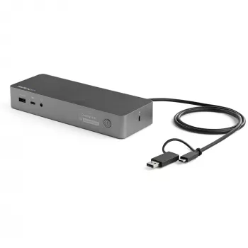 StarTech.com Estação de acoplamento universal para portátil, dock híbrido USB-C e USB-A, Dual 4K DP e HDMI, 100W PD, Mac / Windows / Chrome OS, hub 4x USB 5Gbps, GbE