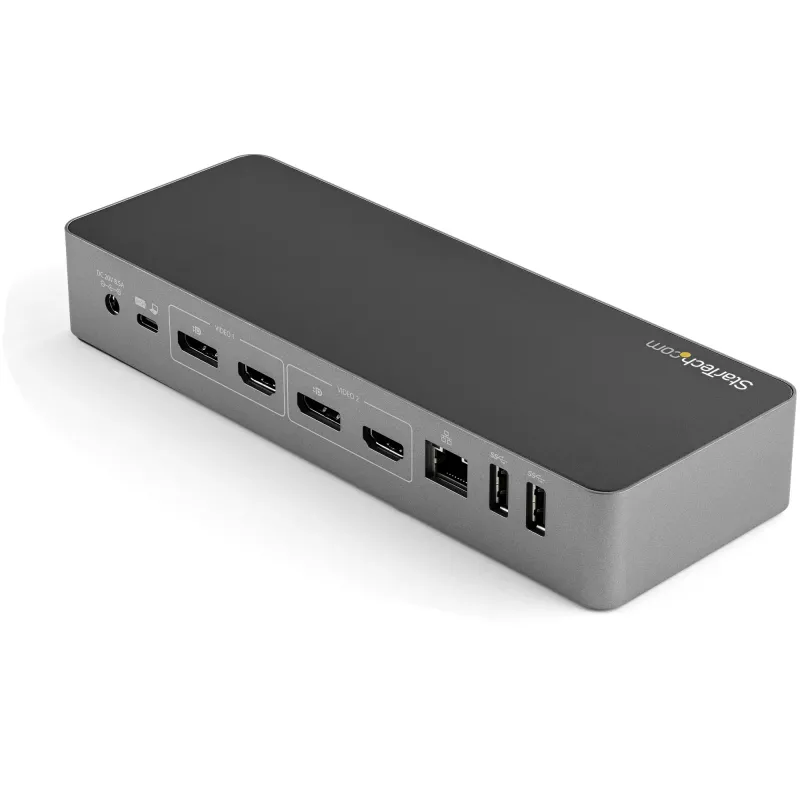 StarTech.com Estação de acoplamento universal para portátil, dock híbrido USB-C e USB-A, Dual 4K DP e HDMI, 100W PD, Mac / Windows / Chrome OS, hub 4x USB 5Gbps, GbE