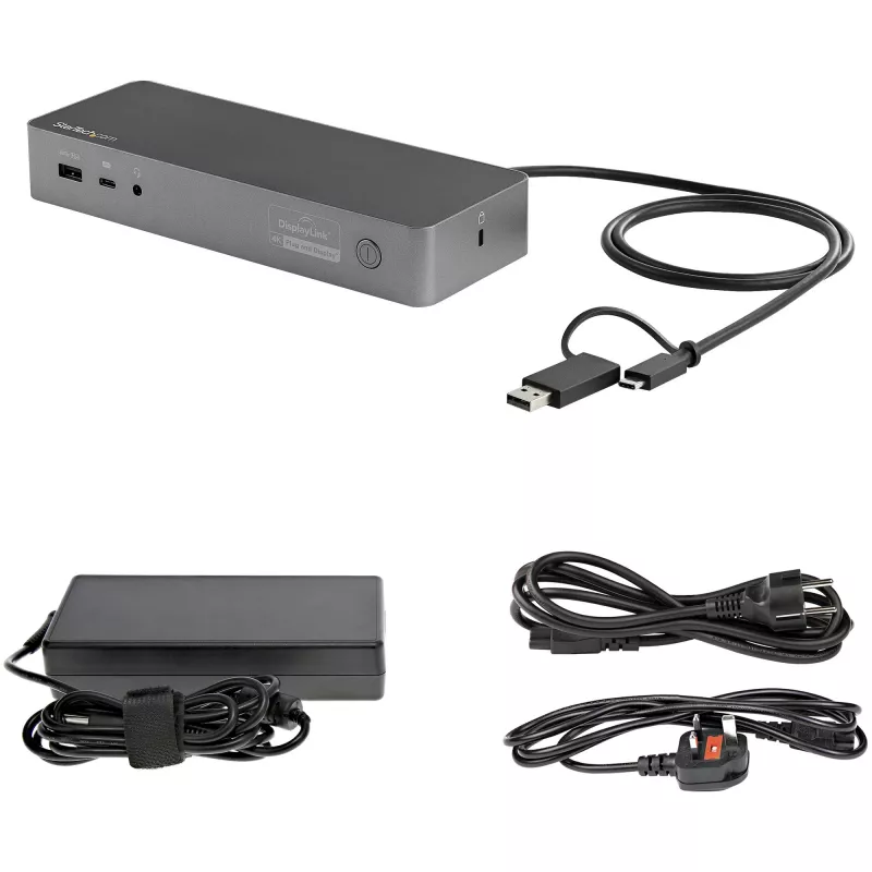 StarTech.com Estação de acoplamento universal para portátil, dock híbrido USB-C e USB-A, Dual 4K DP e HDMI, 100W PD, Mac / Windows / Chrome OS, hub 4x USB 5Gbps, GbE