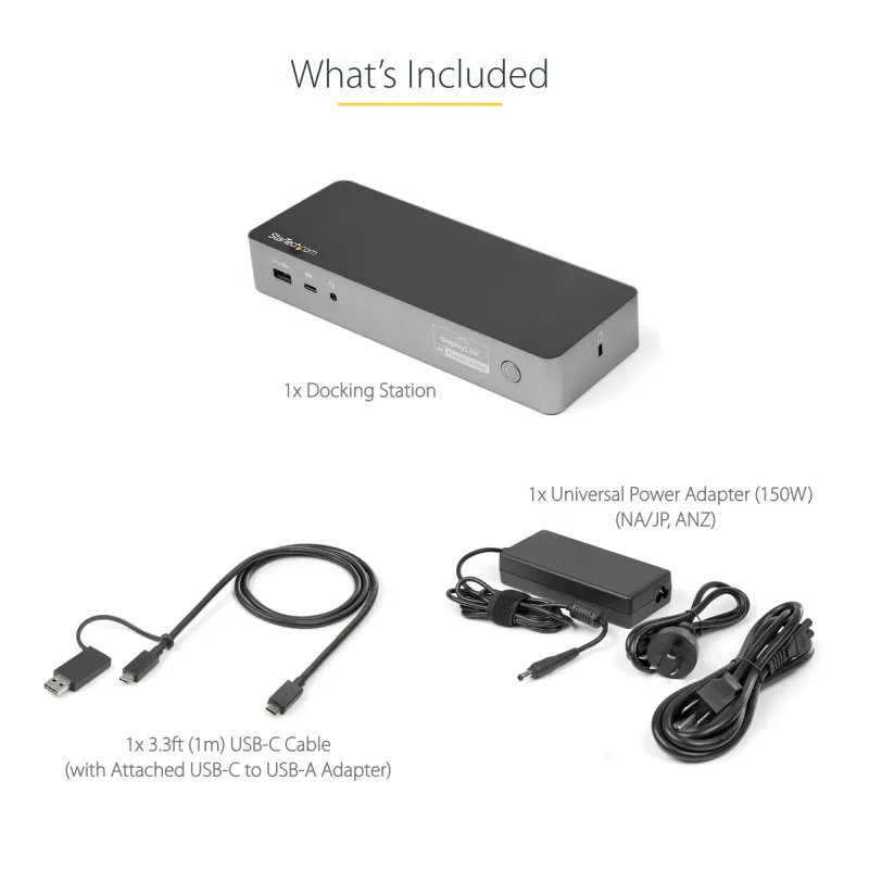 StarTech.com Estação de acoplamento universal para portátil, dock híbrido USB-C e USB-A, Dual 4K DP e HDMI, 100W PD, Mac / Windows / Chrome OS, hub 4x USB 5Gbps, GbE