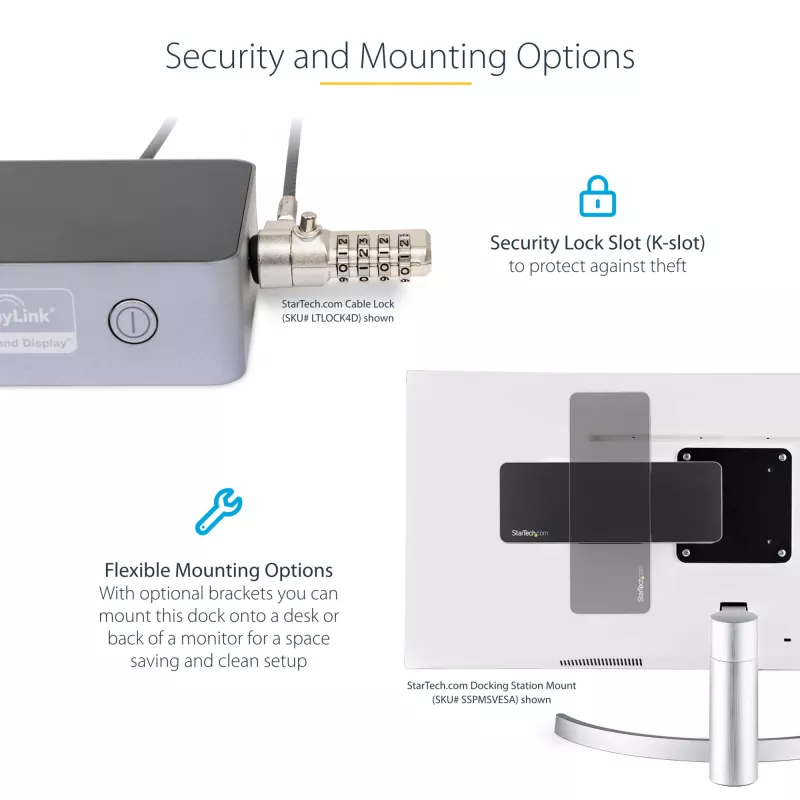 StarTech.com Estação de acoplamento universal para portátil, dock híbrido USB-C e USB-A, Dual 4K DP e HDMI, 100W PD, Mac / Windows / Chrome OS, hub 4x USB 5Gbps, GbE