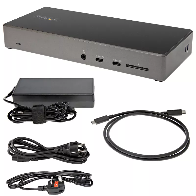 StarTech.com Dock USB C - Estação de acoplamento USB Type-C para três monitores 4K - 100W Power Delivery - DP 1.4 Alt Mode e DSC, 2x DisplayPort 1.4/HDMI 2.0 - 6xUSB (2x 10Gbps) - Windows/Chrome