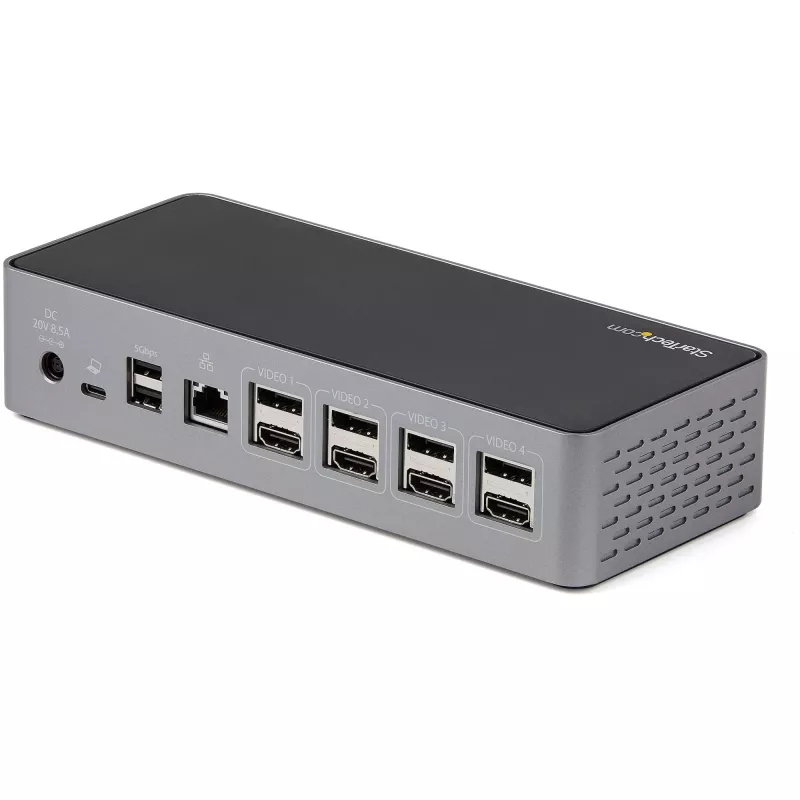 StarTech.com Dock USB-C – DisplayPort e HDMI para quatro monitores 4K 60Hz – Estação de acoplamento USB-C universal com 100W Power Delivery – Hub USB com 1x USB Type-C e 3x USB-A, Ethernet, Áudio