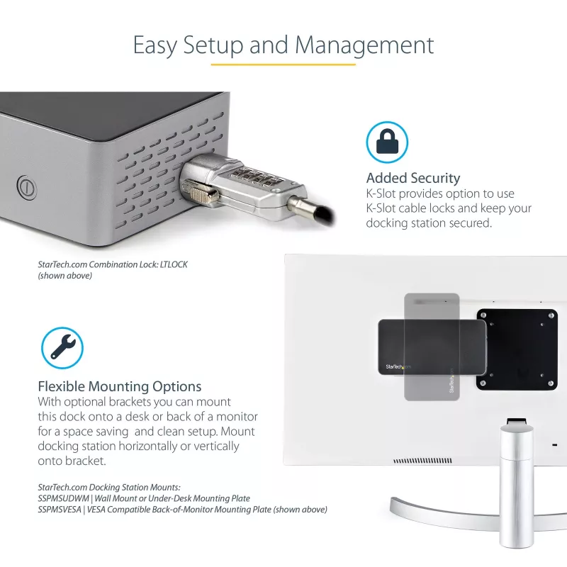 StarTech.com Dock USB-C – DisplayPort e HDMI para quatro monitores 4K 60Hz – Estação de acoplamento USB-C universal com 100W Power Delivery – Hub USB com 1x USB Type-C e 3x USB-A, Ethernet, Áudio