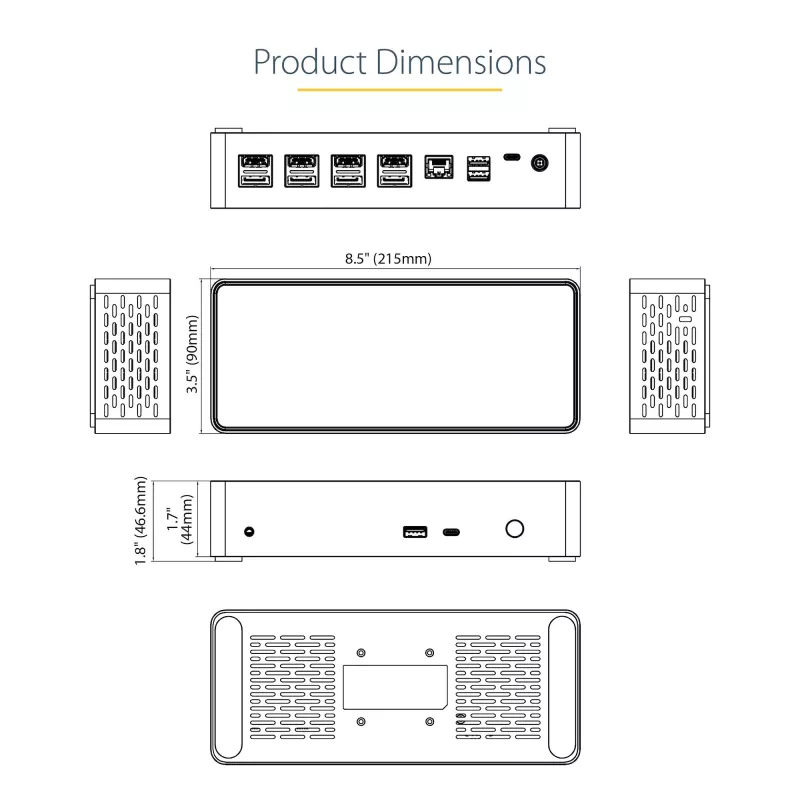 StarTech.com Dock USB-C – DisplayPort e HDMI para quatro monitores 4K 60Hz – Estação de acoplamento USB-C universal com 100W Power Delivery – Hub USB com 1x USB Type-C e 3x USB-A, Ethernet, Áudio