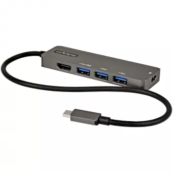 StarTech.com Adaptador multiportas USB-C - USB-C para HDMI 2.0b 4K 60Hz (HDR10), 100W Power Delivery Pass-Through, hub USB 3.0 de 4 portas - Mini dock USB Type-C - Cabo fixo de 30 cm